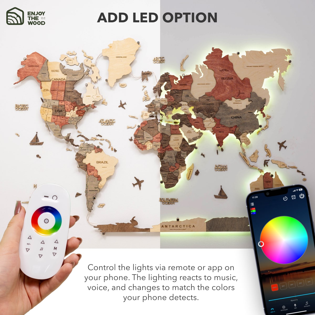 3D LED Wooden World Map 3.0 Fusion