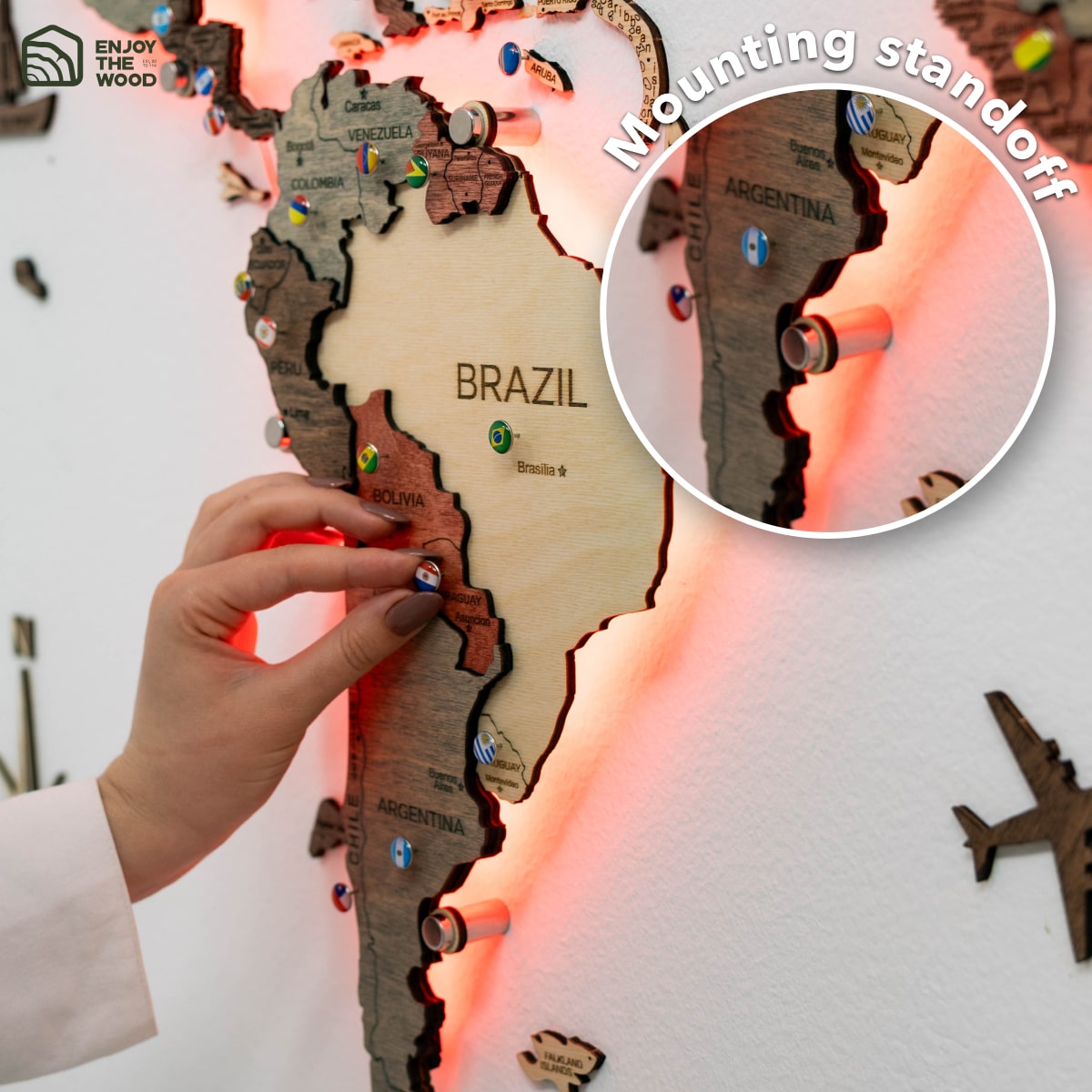 3D LED Wooden World Map 3.0 Fusion