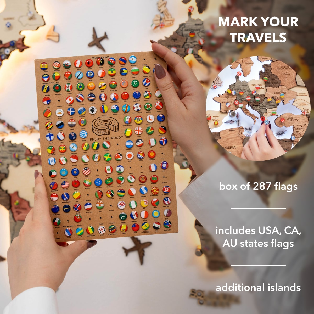 3D LED Wooden World Map 3.0 Fusion