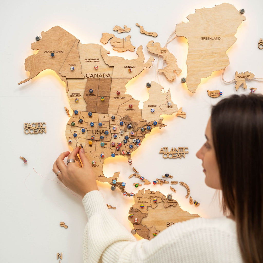 3D LED Wooden World Map 3.0 Gold