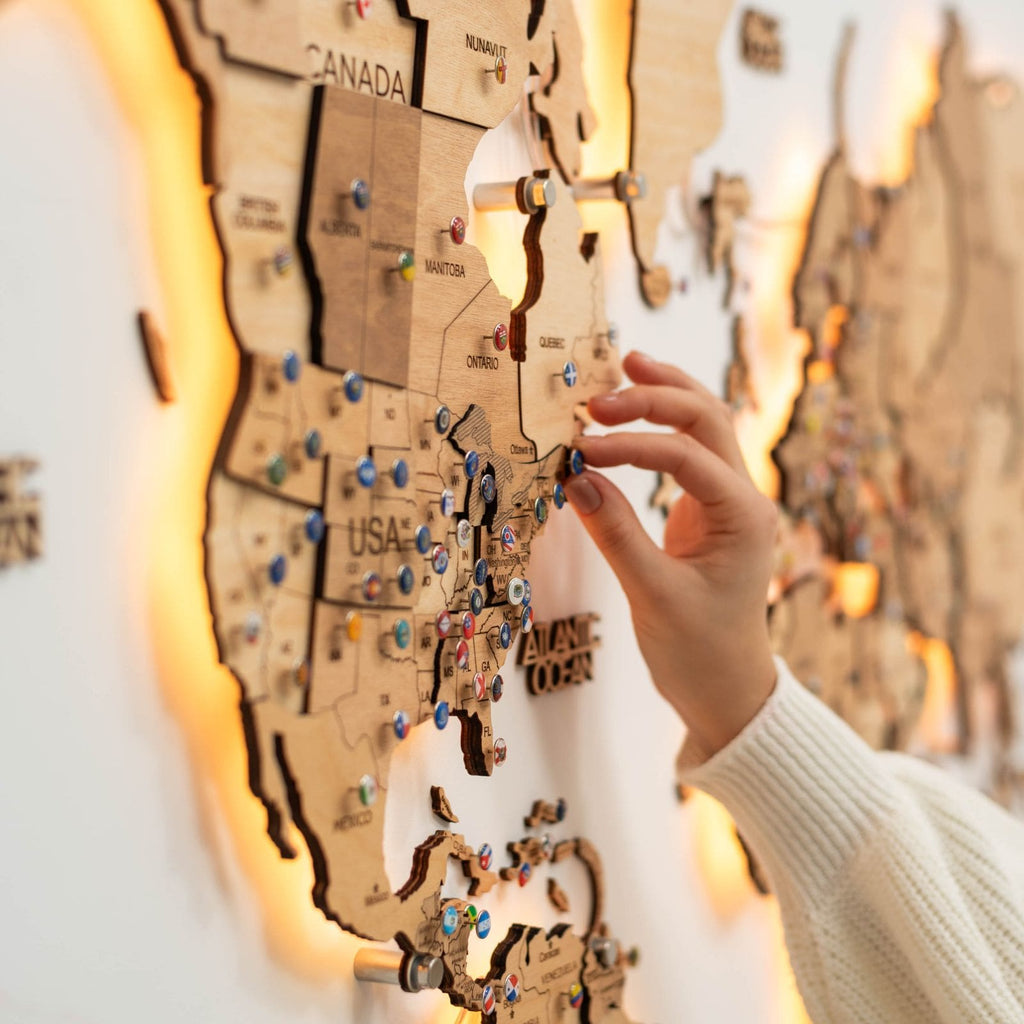 3D LED Wooden World Map 3.0 Gold