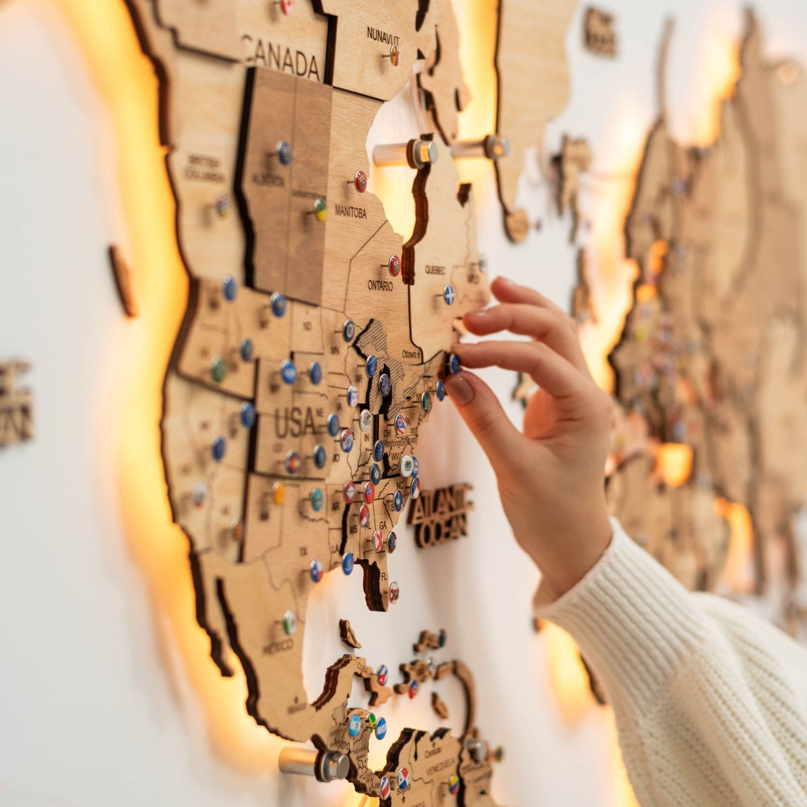 3D LED Wooden World Map 3.0 Gold