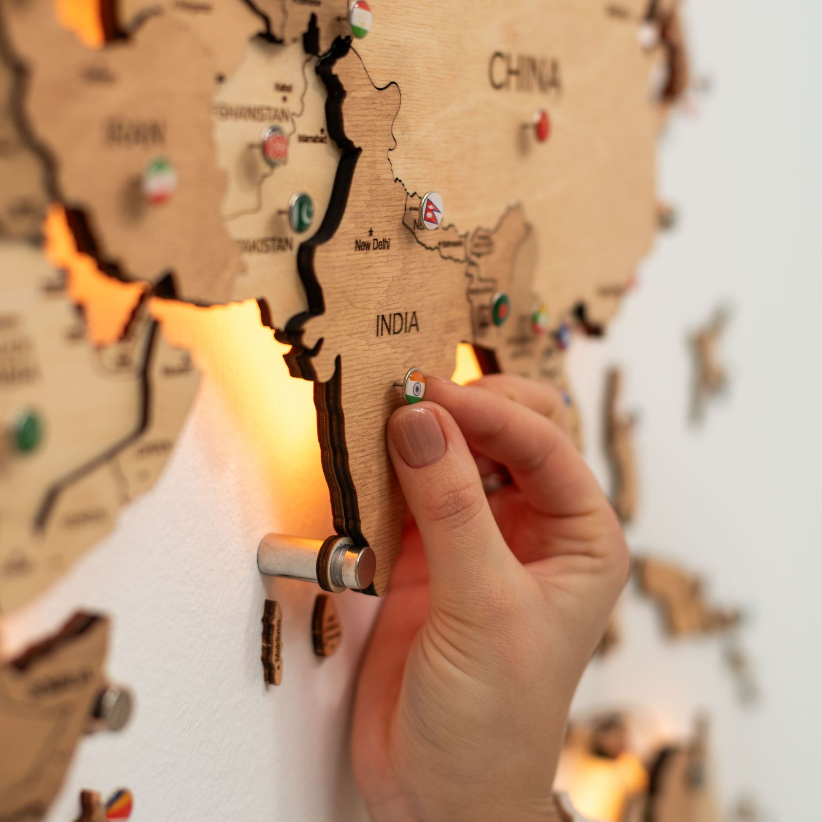 3D LED Wooden World Map 3.0 Gold