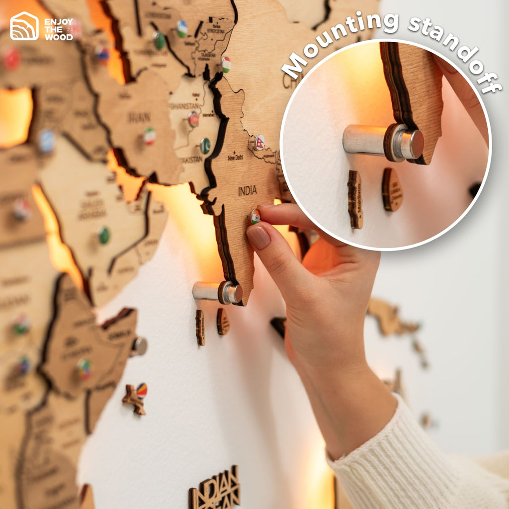 3D LED Wooden World Map 3.0 Gold
