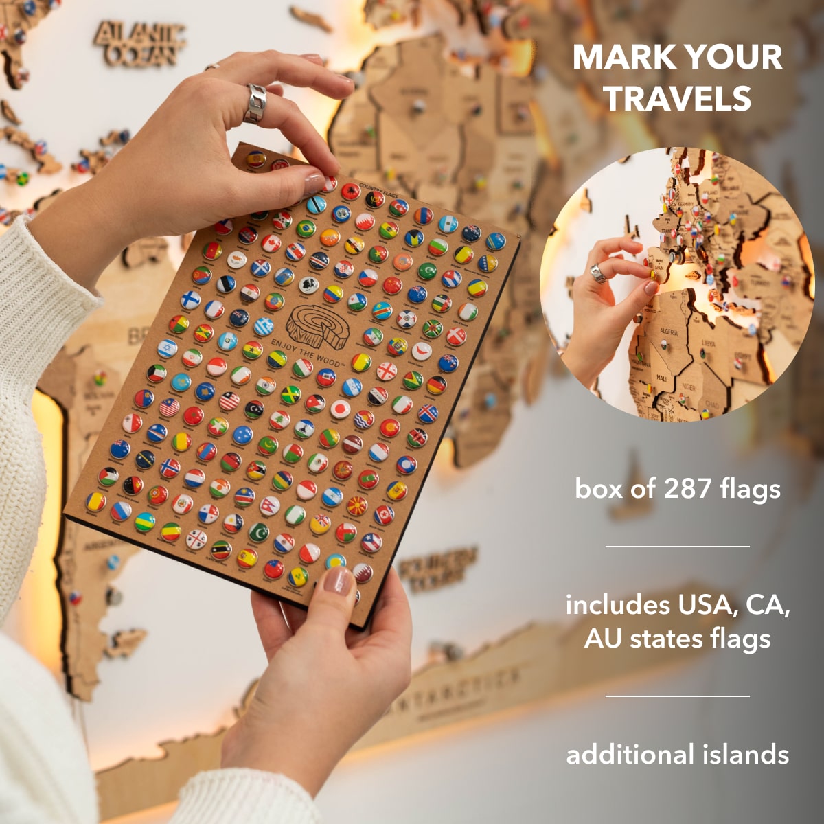 3D LED Wooden World Map 3.0 Gold