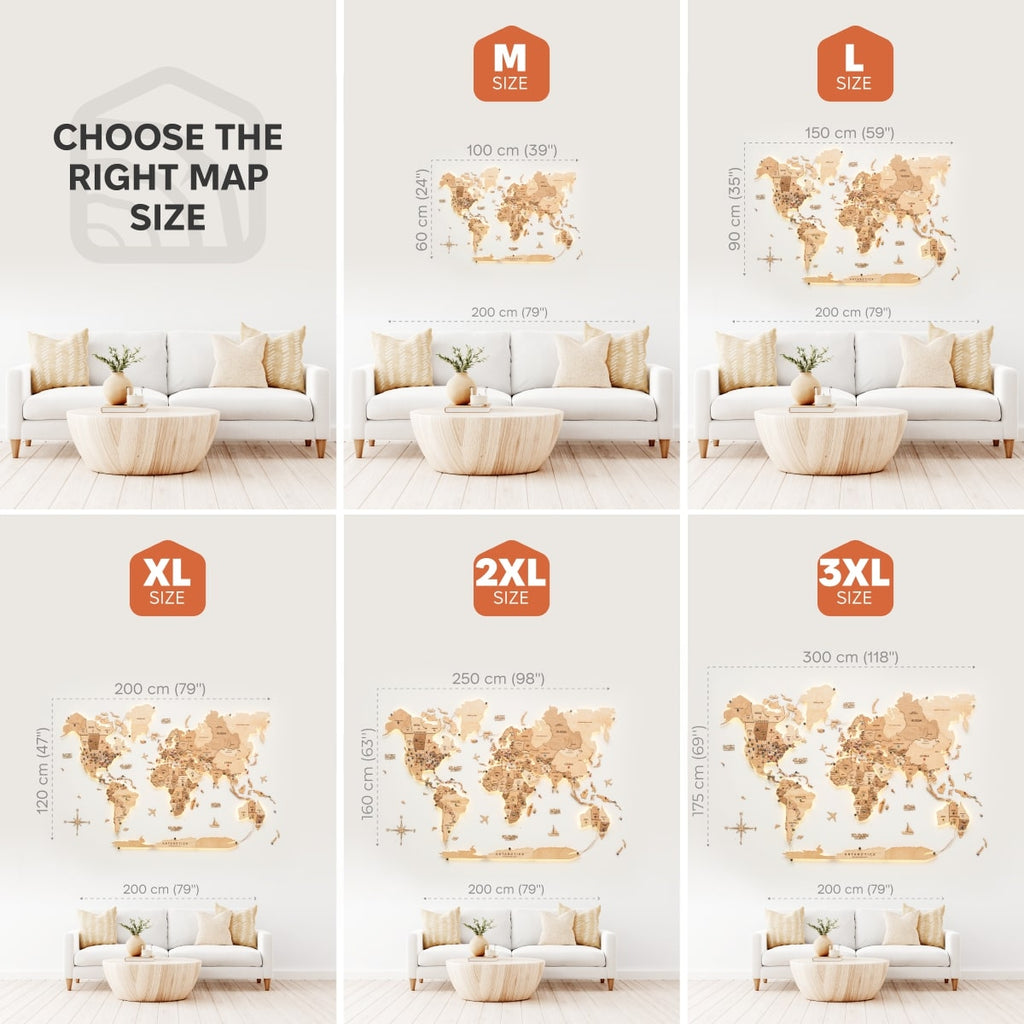 3D LED Wooden World Map 3.0 Gold