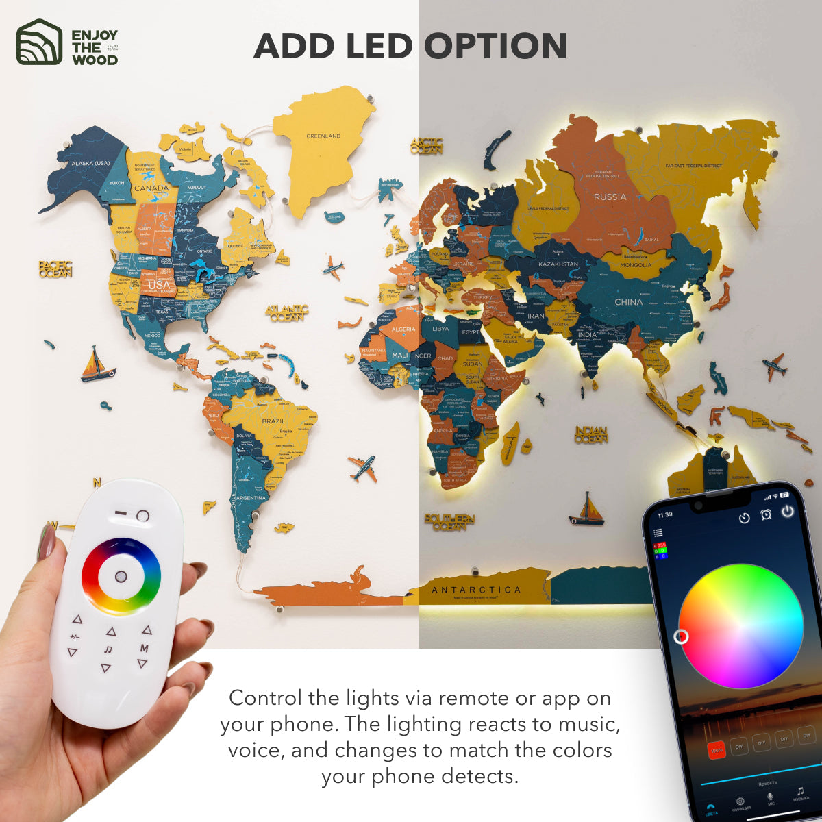 3D LED / LUMINOUS Wooden World Map 3.0 Indie