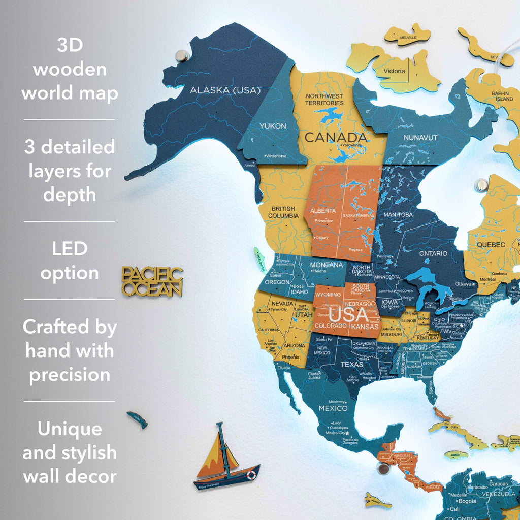 3D LED / LUMINOUS Wooden World Map 3.0 Indie
