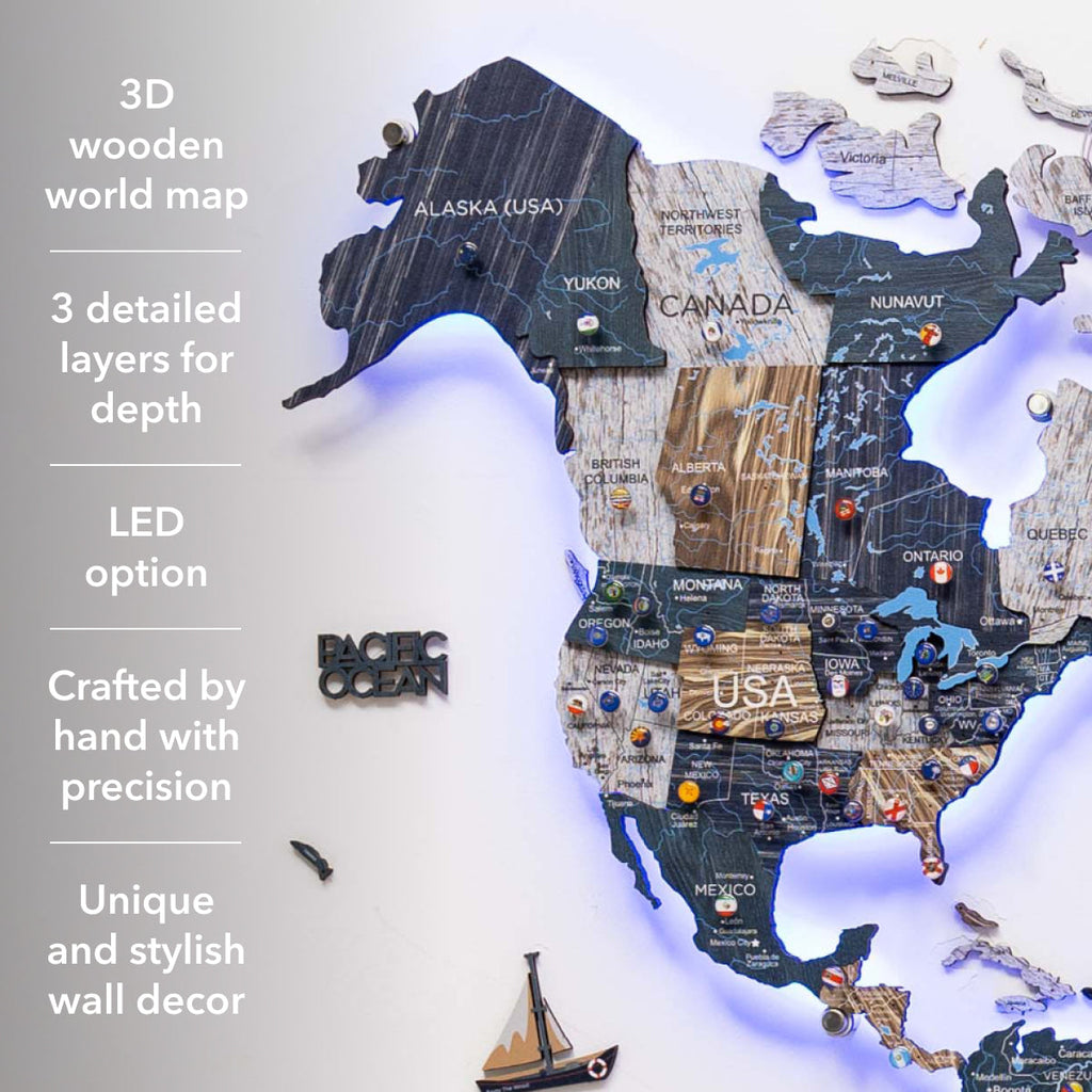 3D LED / LUMINOUS Wooden World Map 3.0 Mystery