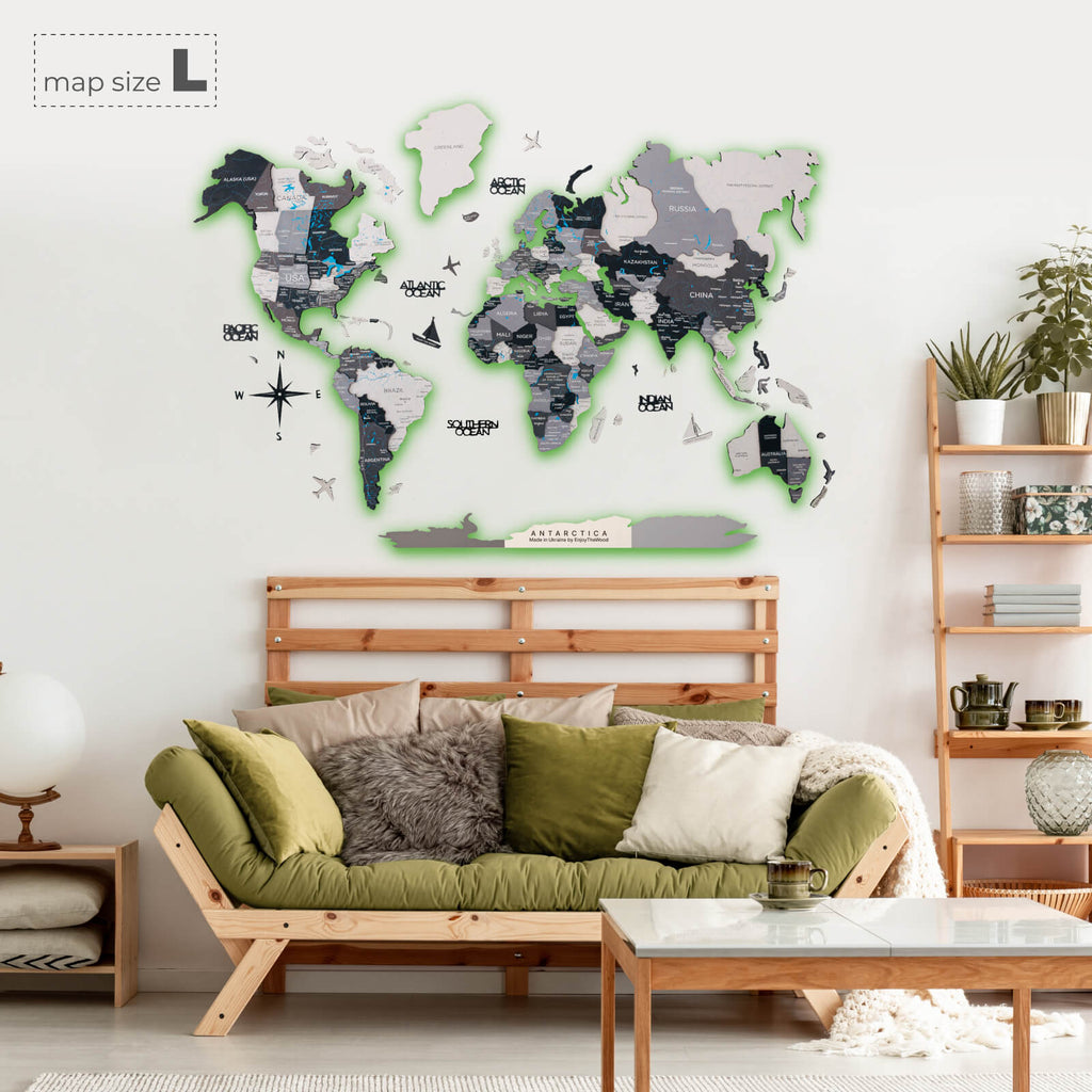 3D LED / LUMINOUS Wooden World Map 3.0 Nordik