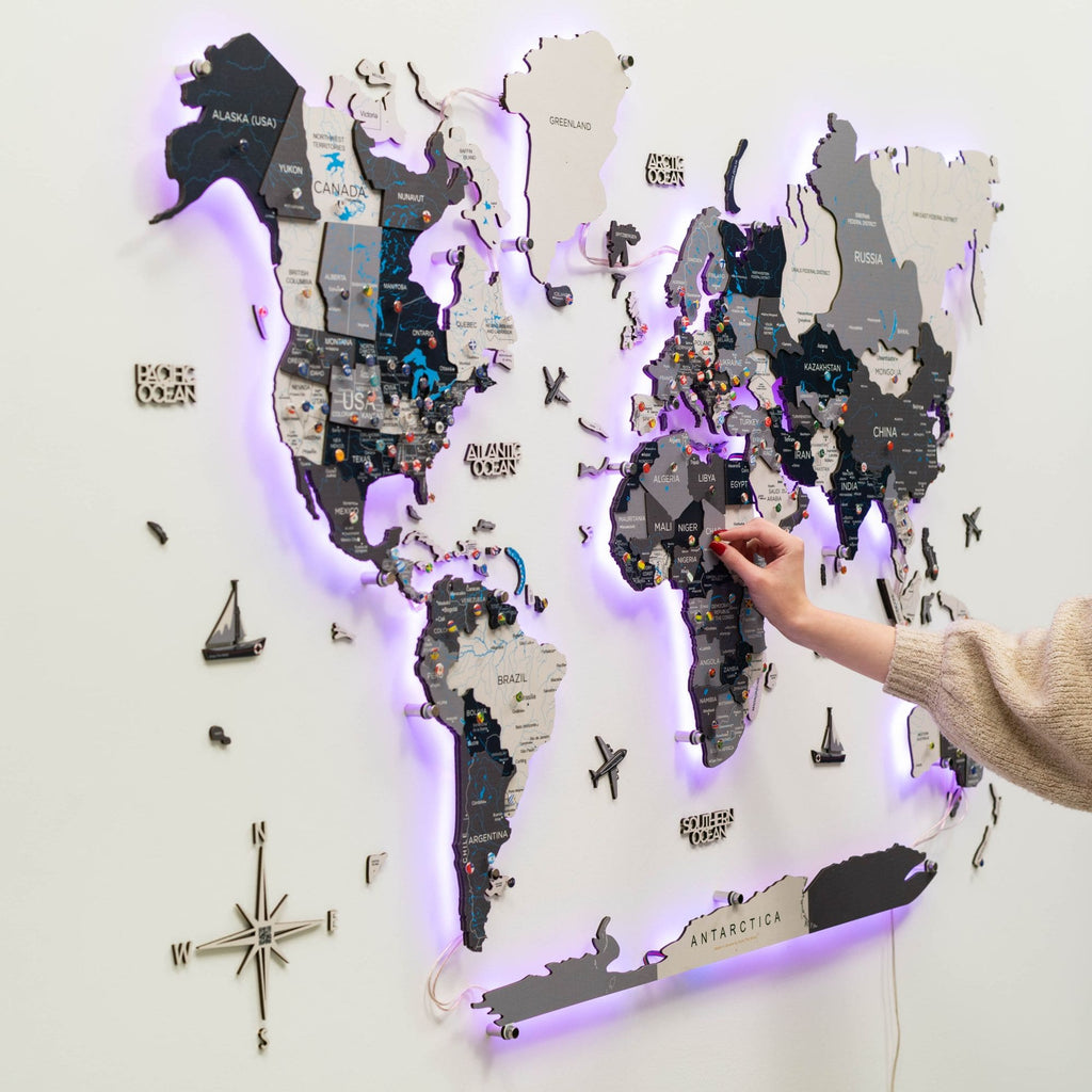 3D LED / LUMINOUS Wooden World Map 3.0 Nordik