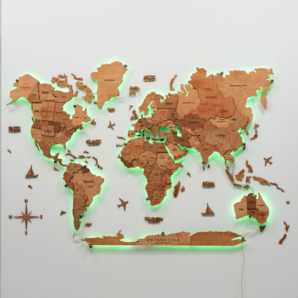 3D LED Wooden World Map 3.0 Oak