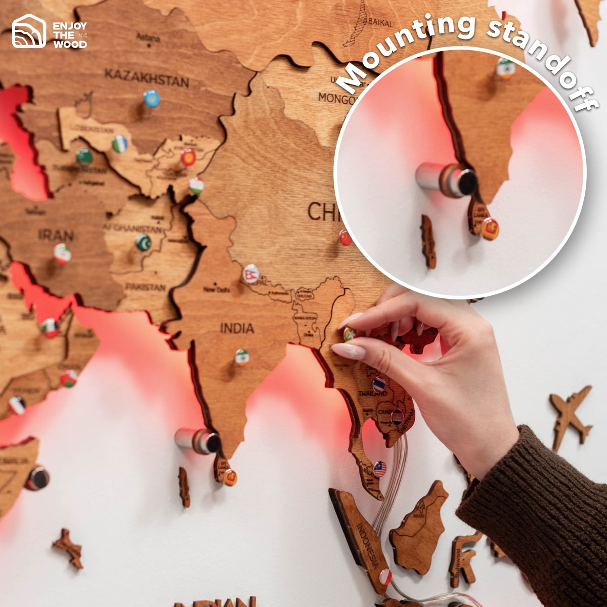 3D LED Wooden World Map 3.0 Oak