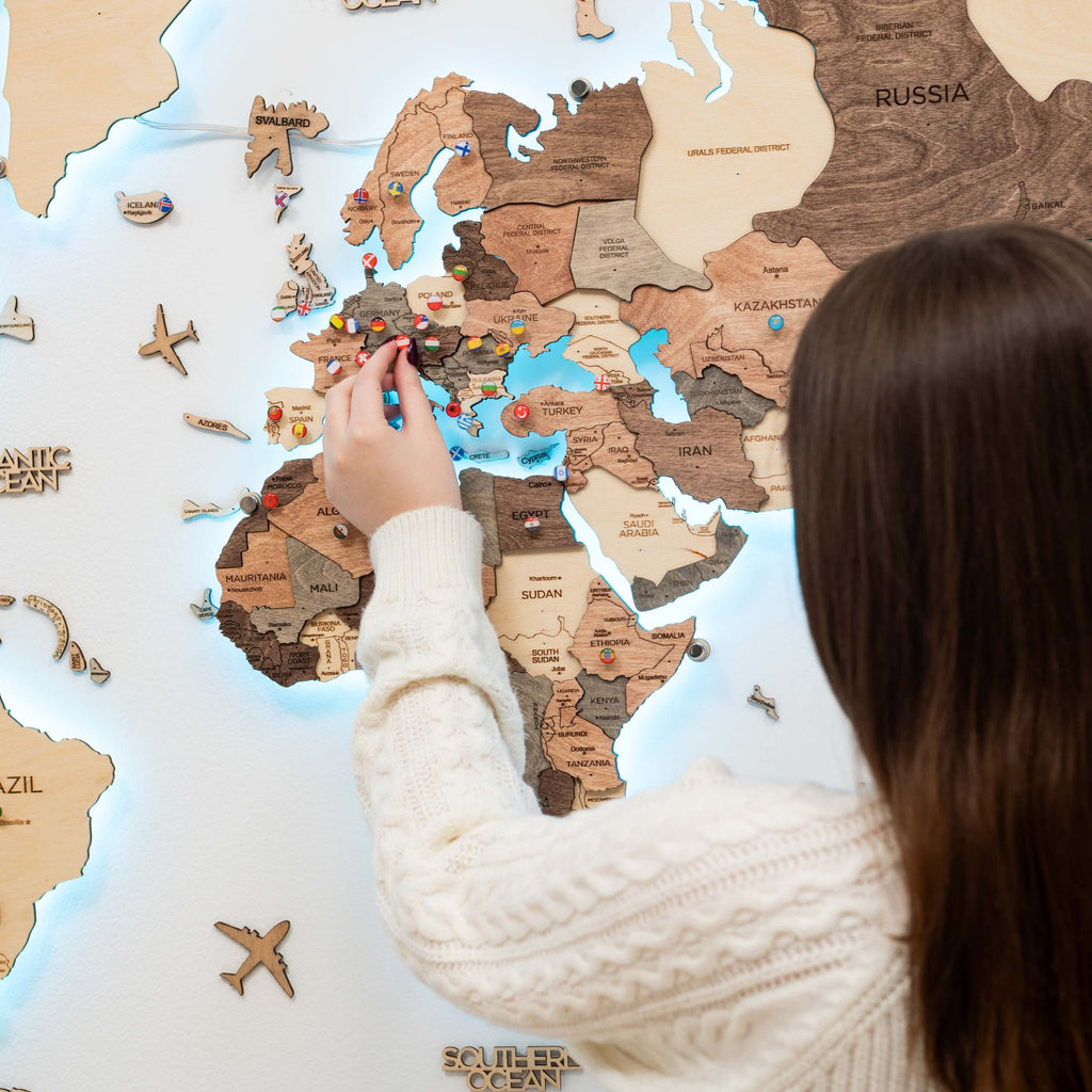 3D LED Wooden World Map 3.0 Smokey