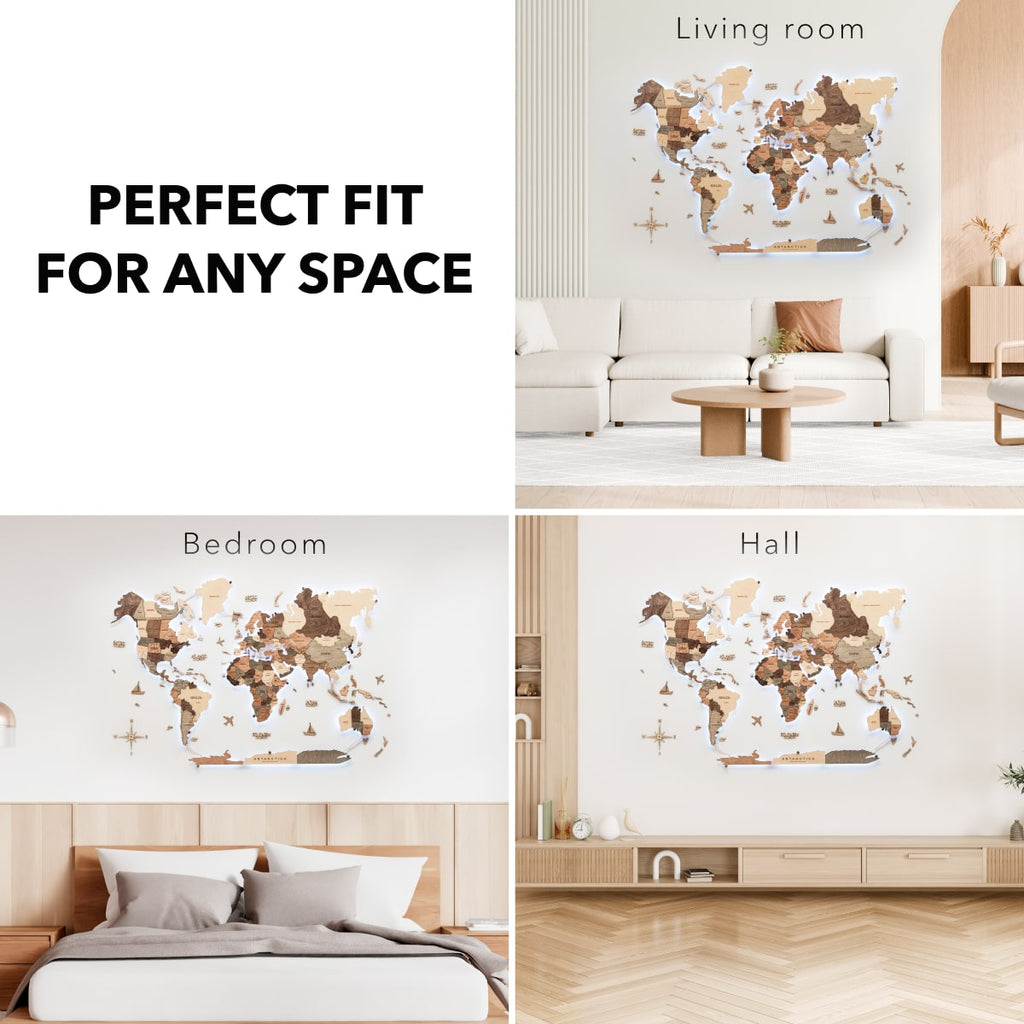 3D LED Wooden World Map 3.0 Smokey