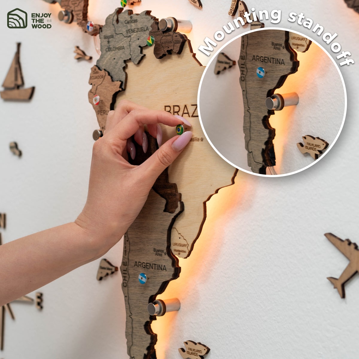 3D LED Wooden World Map 3.0 Smokey