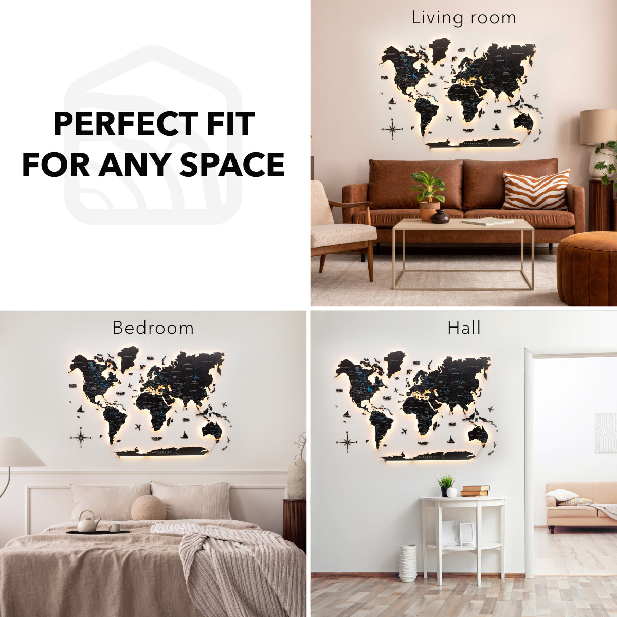 3D LED / LUMINOUS Wooden World Map 3.0 Space