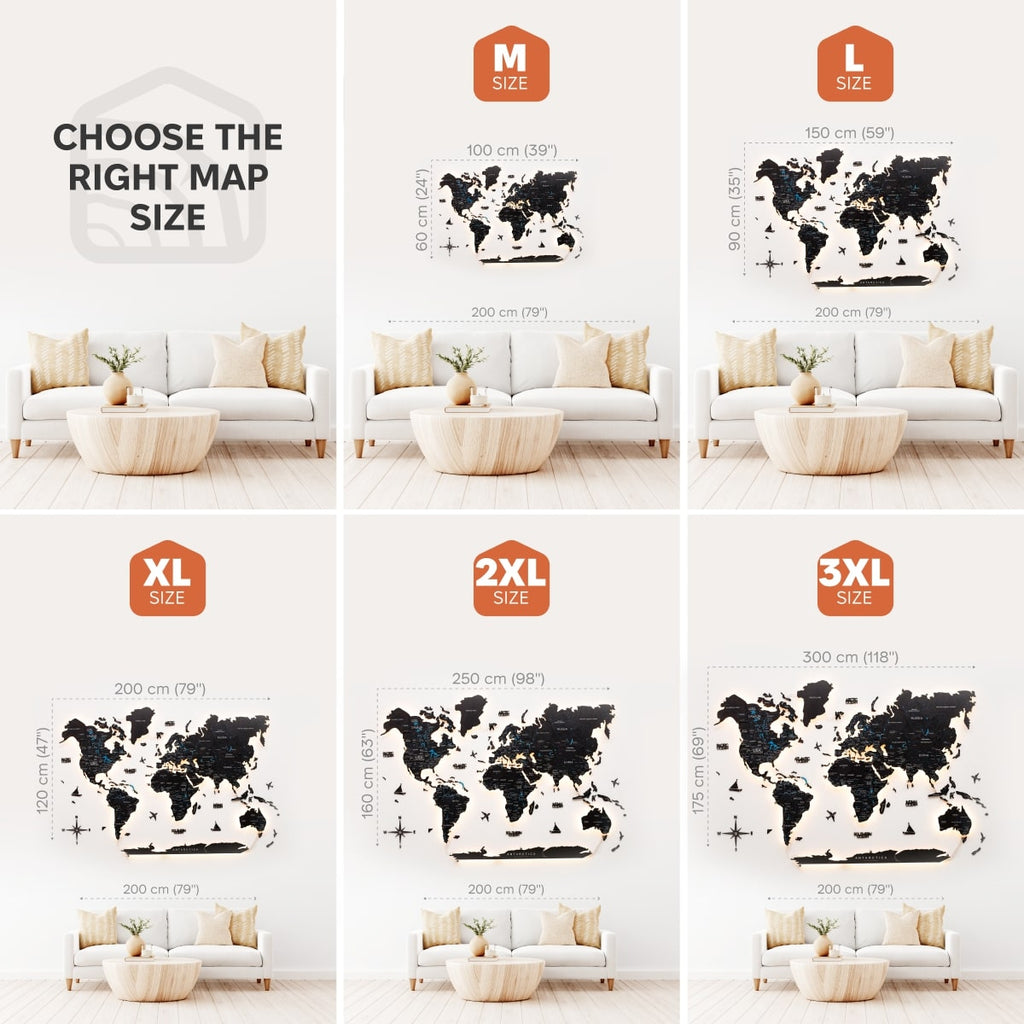 3D LED / LUMINOUS Wooden World Map 3.0 Midnight