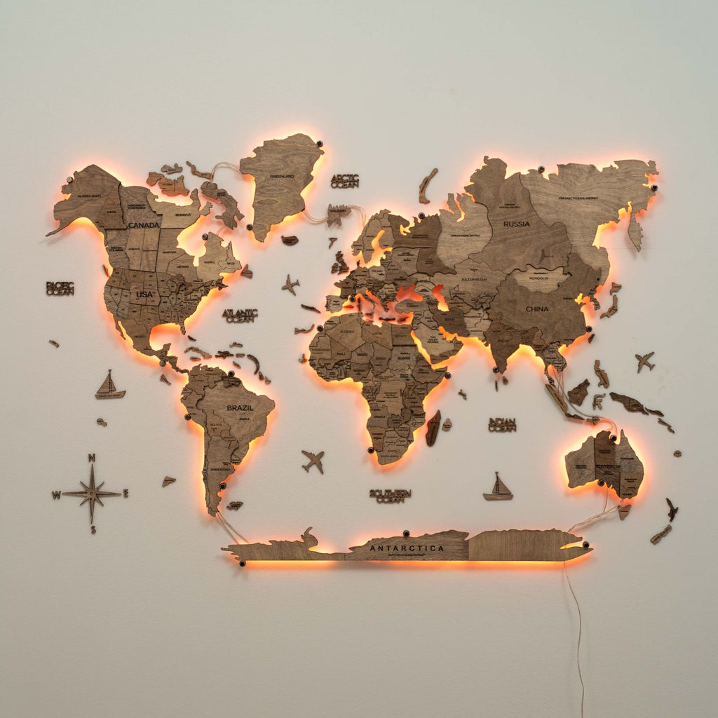 3D LED Wooden World Map 3.0 Terra