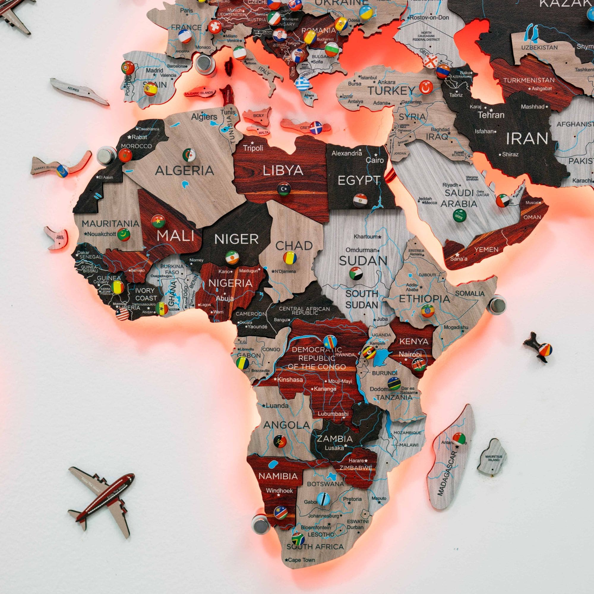 3D LED / LUMINOUS Wooden World Map 3.0 Urban