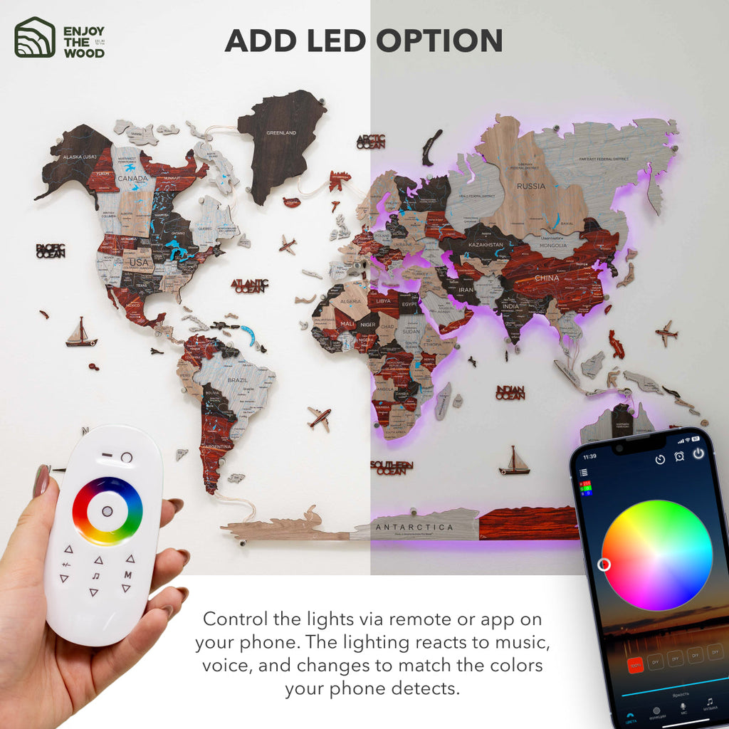 3D LED / LUMINOUS Wooden World Map 3.0 Urban
