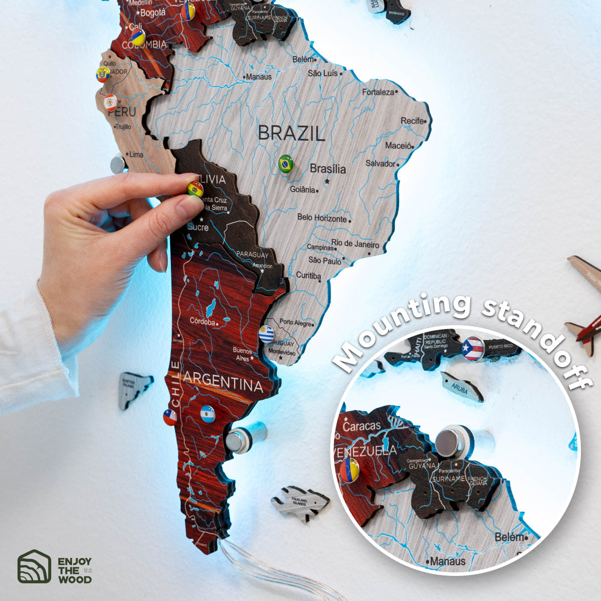 3D LED / LUMINOUS Wooden World Map 3.0 Urban