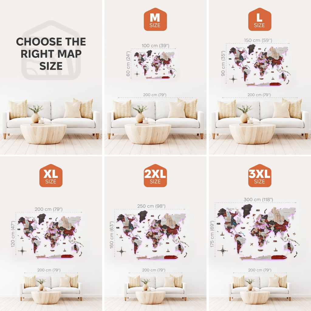 3D LED / LUMINOUS Wooden World Map 3.0 Urban