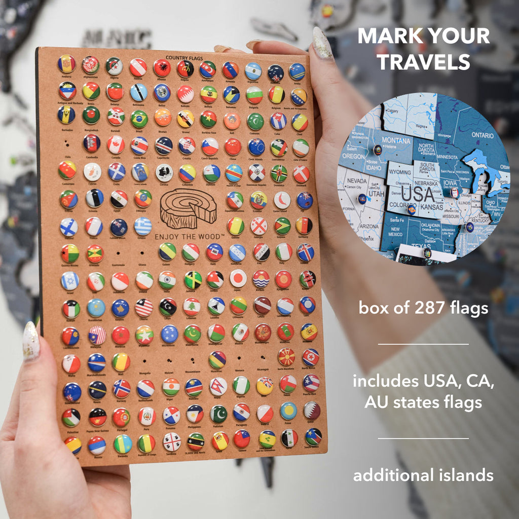 3D Wooden World Map Aqua