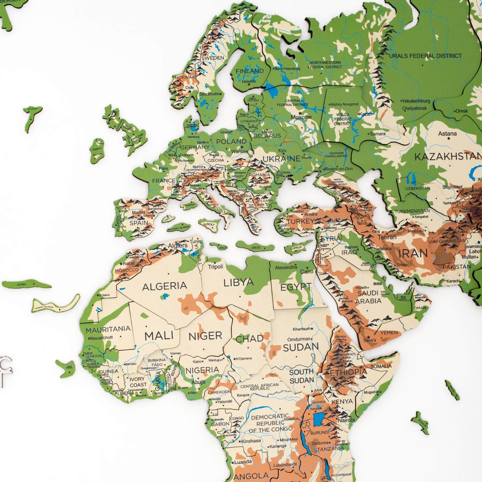 3D Luminous Colored Wooden World Map Physical