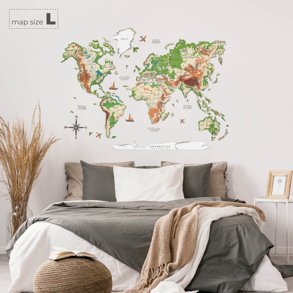 3D Luminous Colored Wooden World Map Physical