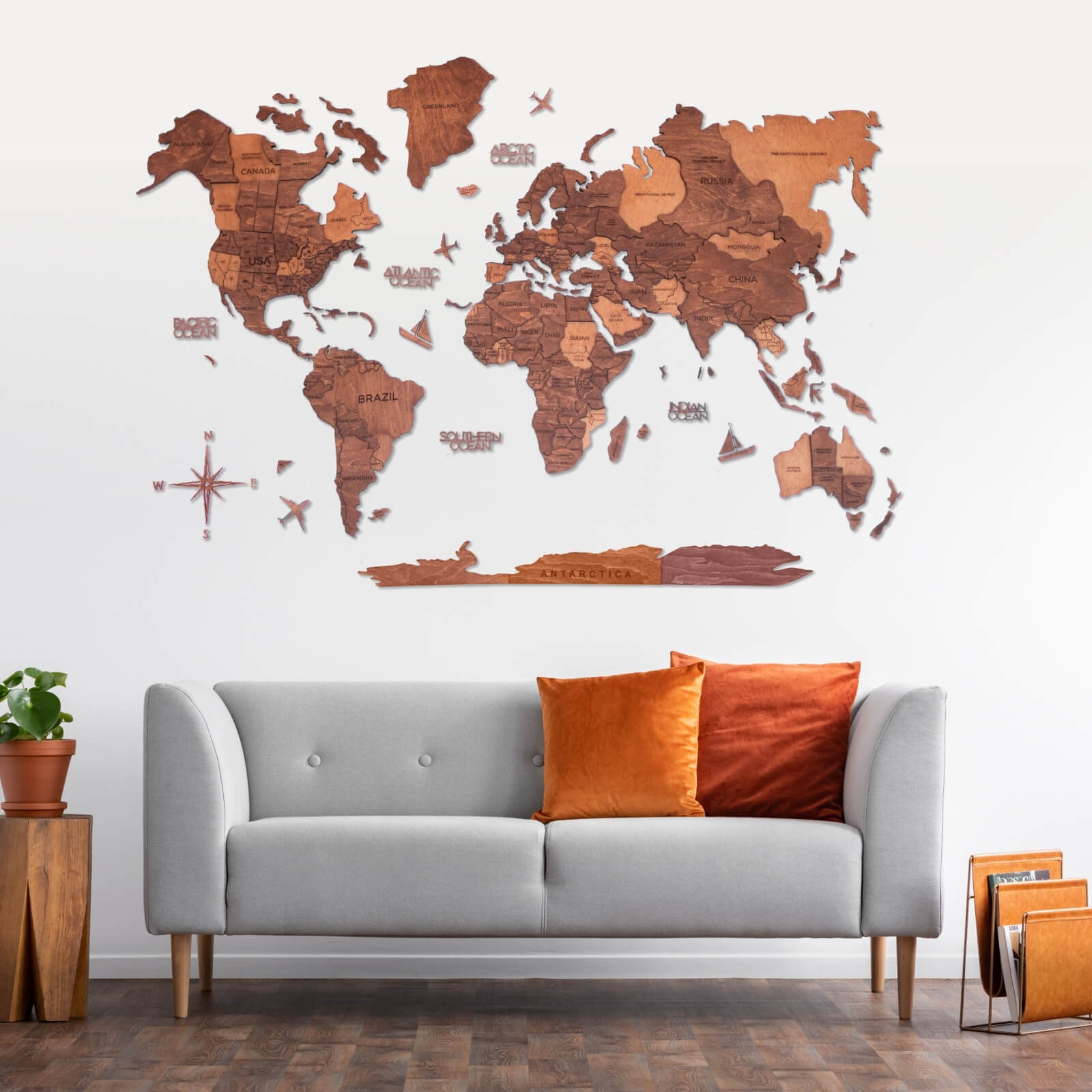 3D Wooden World Map Oak (for US only)