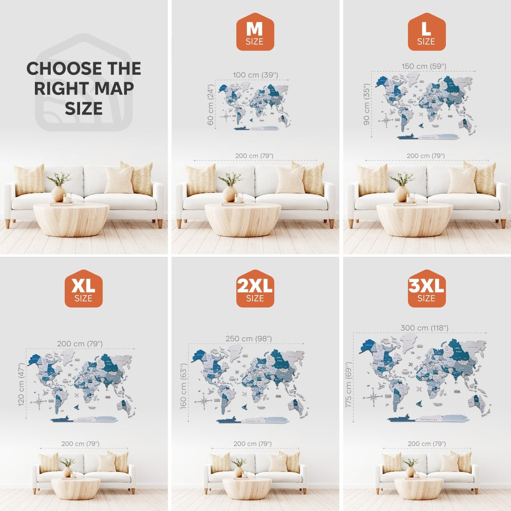 3D Wooden World Map Aqua