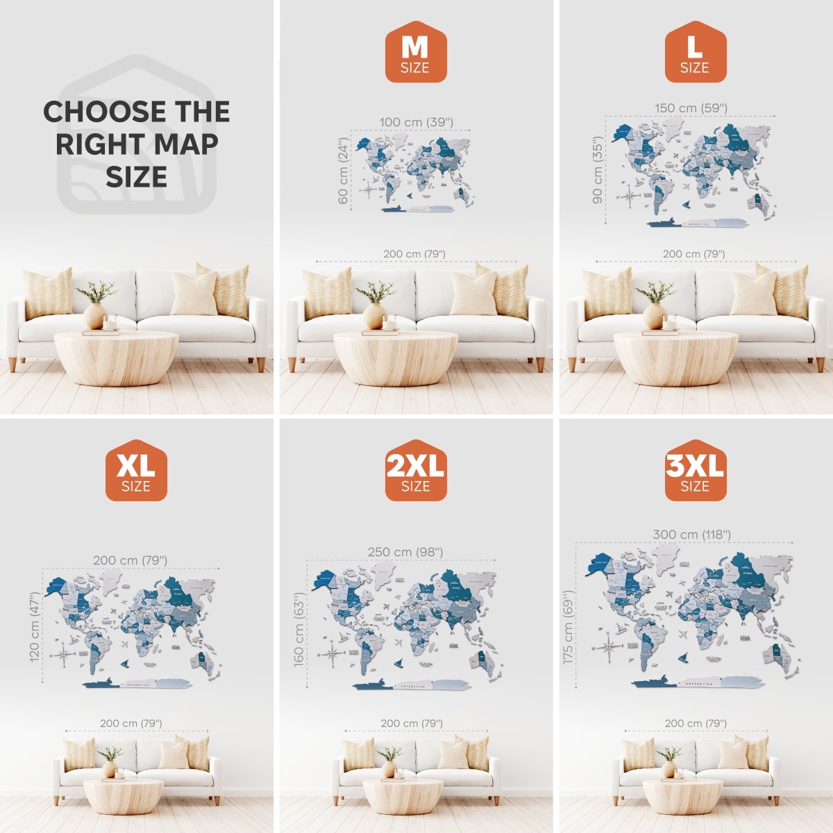 3D Wooden World Map Aqua