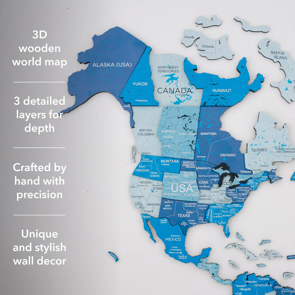 3D Wooden World Map Azure