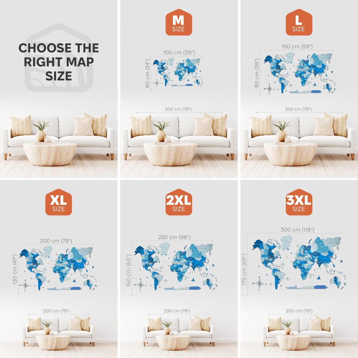 3D Wooden World Map Azure