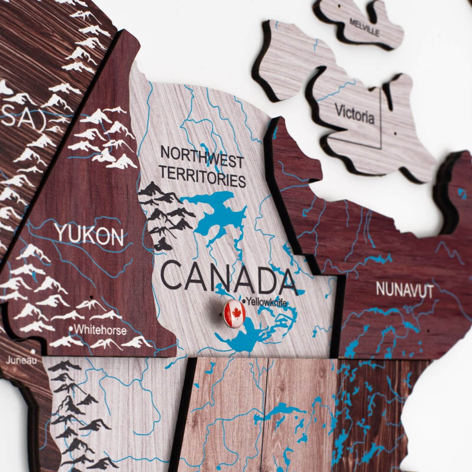 3D Wooden World Map Cappuccino