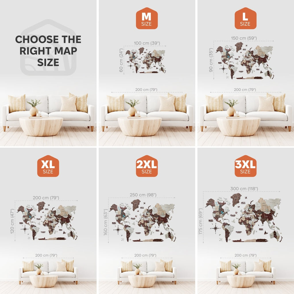 3D Luminous Colored Wooden World Map Cappuccino