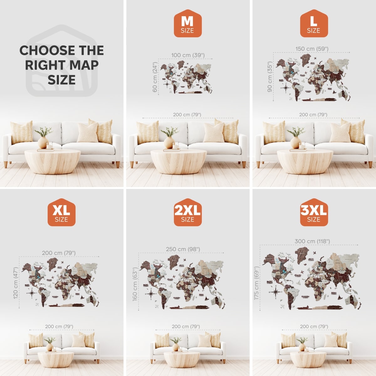 3D Luminous Colored Wooden World Map Cappuccino