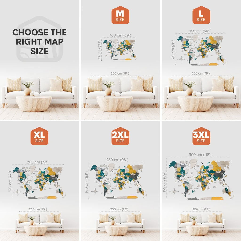 3D Wooden World Map Country