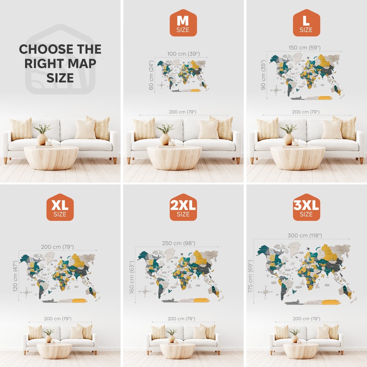 3D Wooden World Map Country