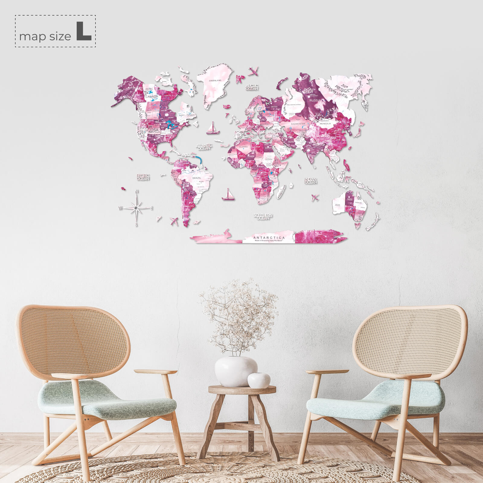 3D Wooden World Map Dream