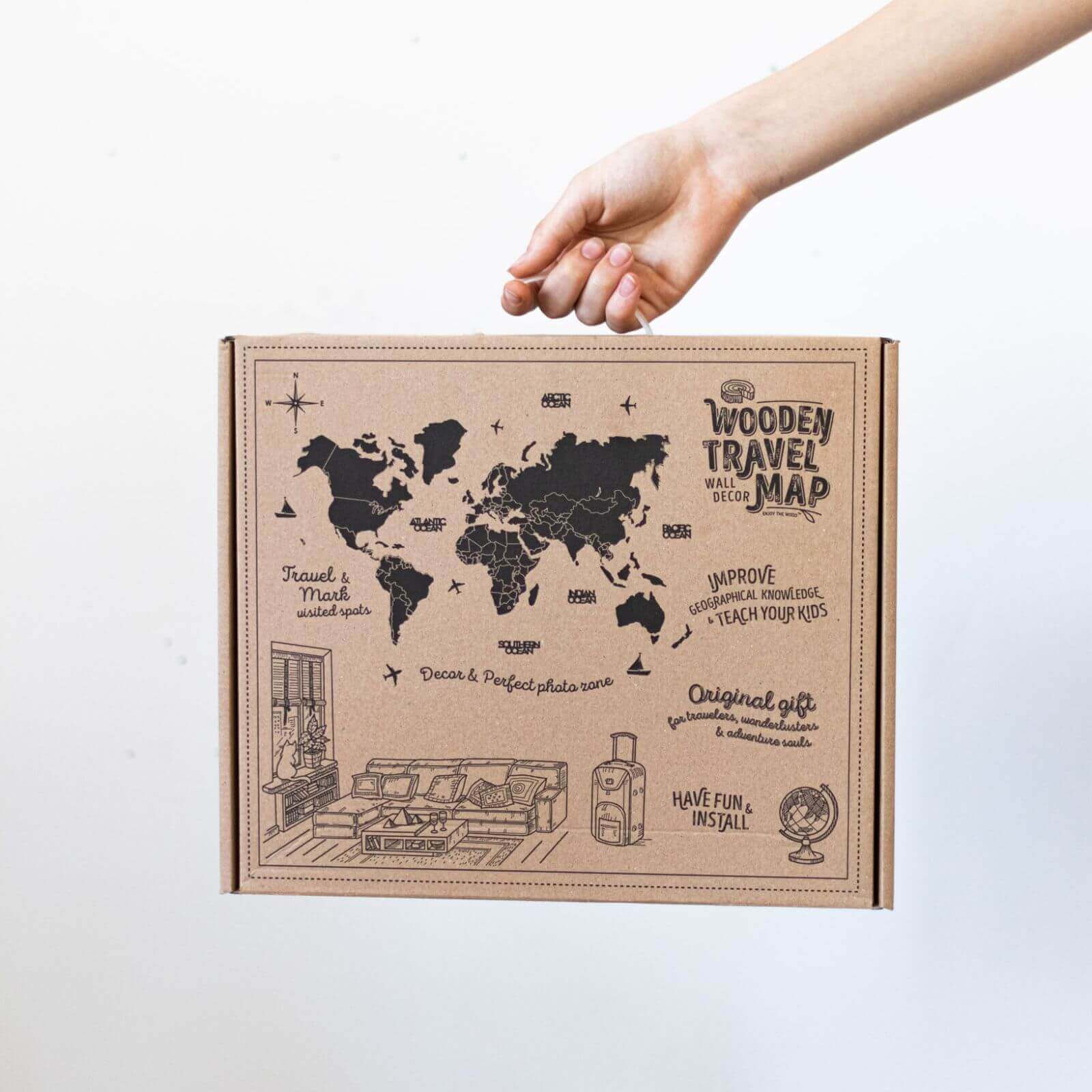 3D Wooden World Map Dream