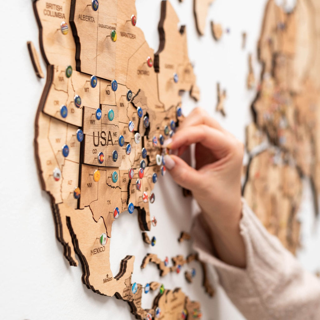 3D Wooden World Map Gold