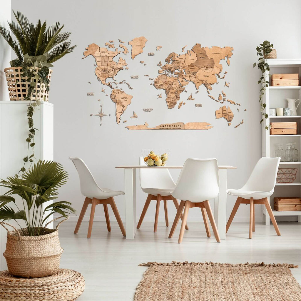 3D Wooden World Map Gold