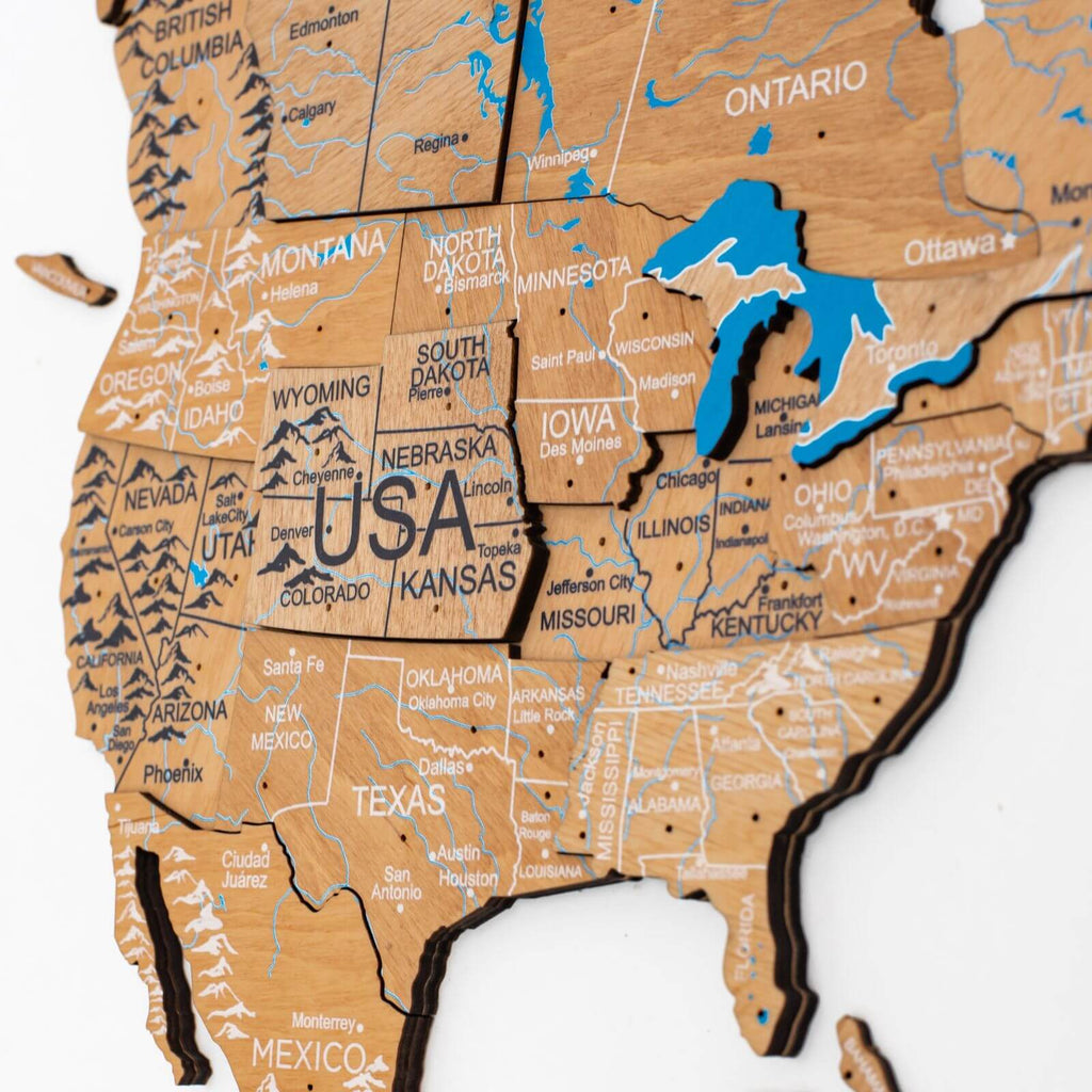 3D Wooden World Map Gold