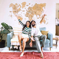 3D Wooden World Map Gold