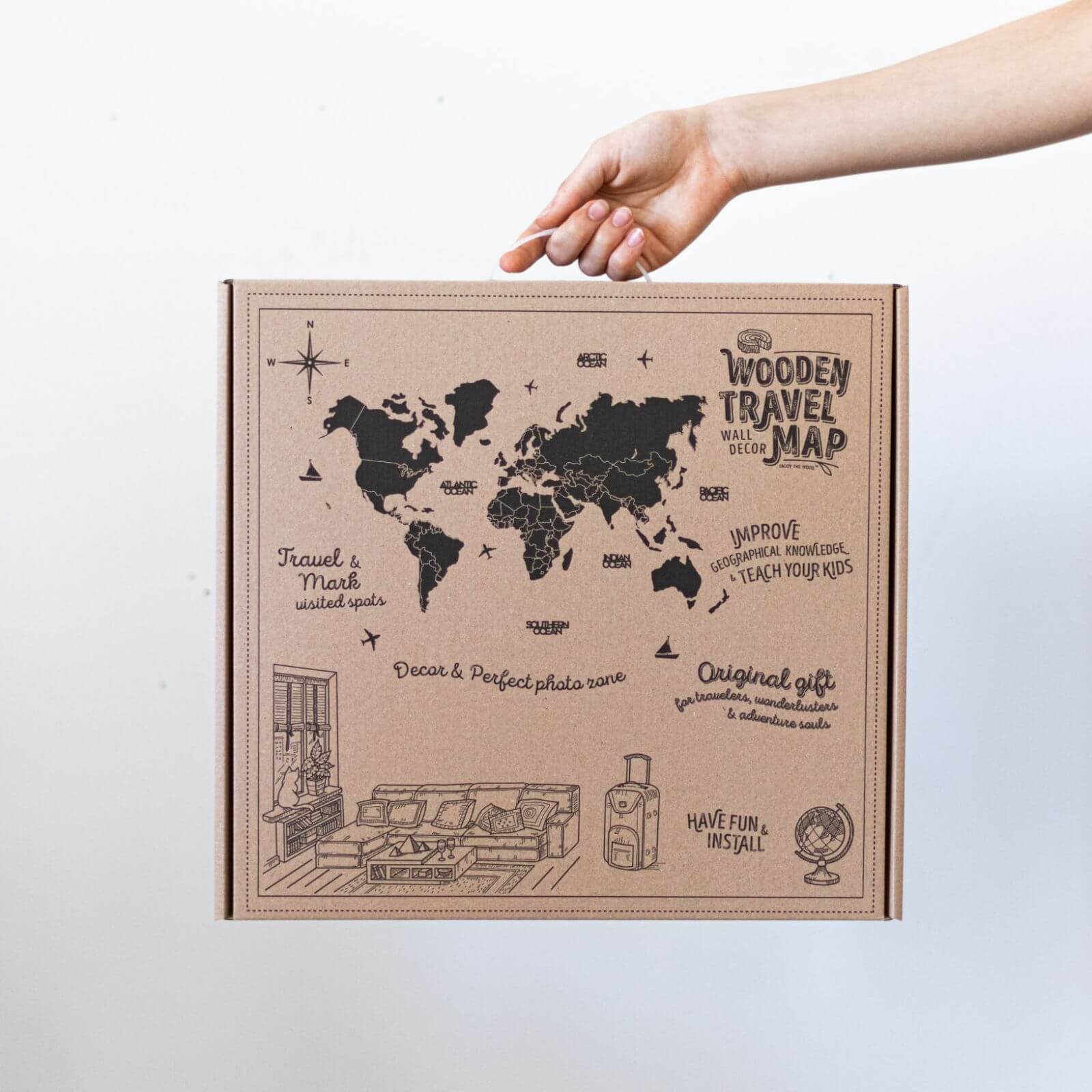 3D Wooden World Map Indie