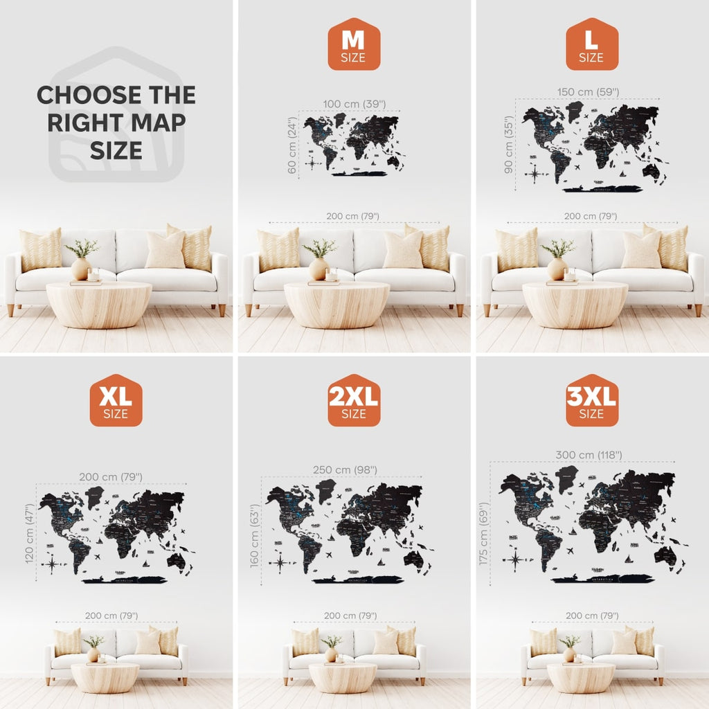 3D Wooden World Map Midnight