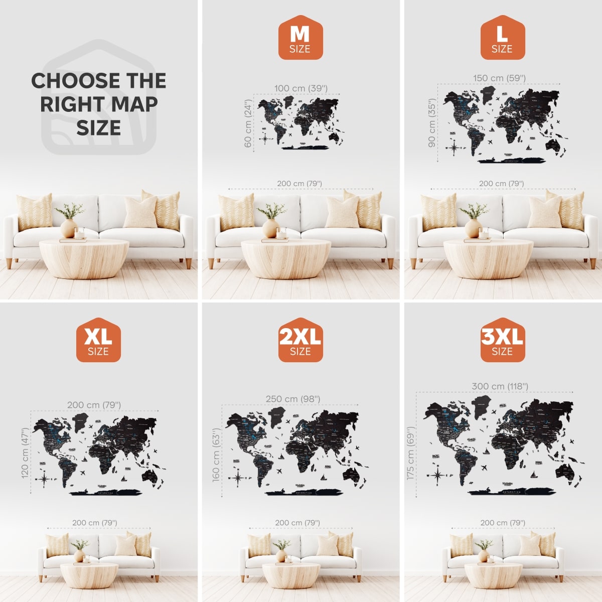 3D Wooden World Map Midnight