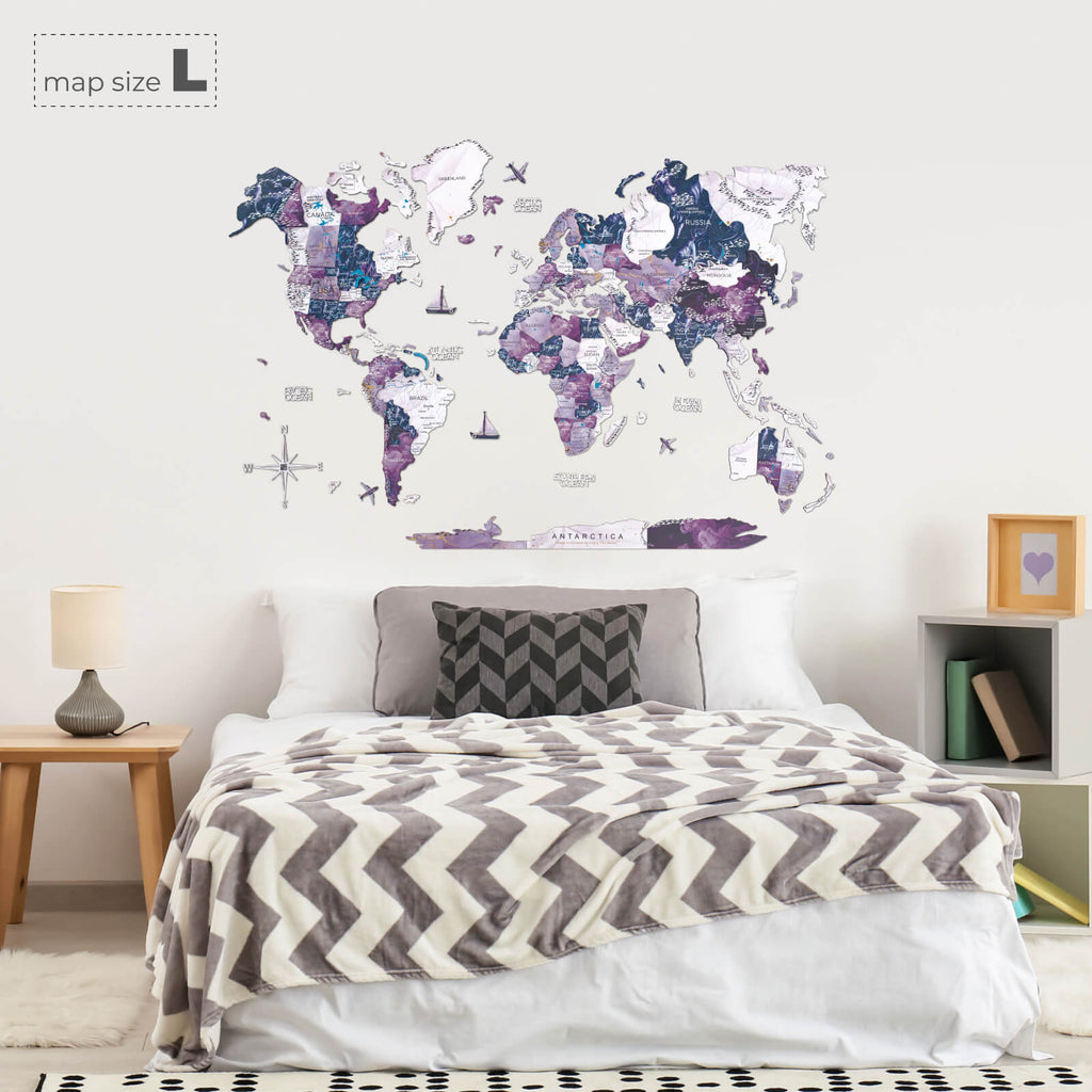 3D Wooden World Map Milky Way